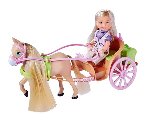 Simba 105733649 - Evi Love Horse Carriage, Spielpuppe sitzt in ihrer Pferdekutsche mit Pferd, Zubehör, Geheimfach in der Kutsche, 28cm, ab 3 Jahre von STEFFI LOVE