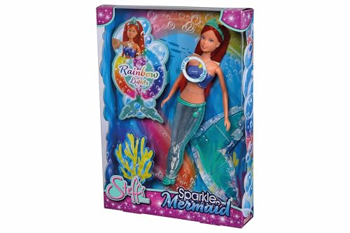 Simba 105733656 - Steffi Love Puppe Sparkle Mermaid (39 cm) - glitzernde Meerjungfrau mit leuchtendem Regenbogen-Farbwechsel, Wasser-taugliches Spielzeug für Kinder ab 3 Jahre von Simba