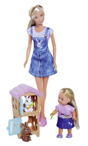 Steffi Love Rabbit Family, Spielpuppe und Spielpuppe mit Hasenstall und zwei Hasen, 12cm, 29cm, ab 3 Jahren, Weiß Steffi Love Rabbit Family, Spielpuppe und Spielpuppe mit Hasenstall und zwei Hasen, 12cm, 29cm, ab 3 Jahren, Weiß von Simba