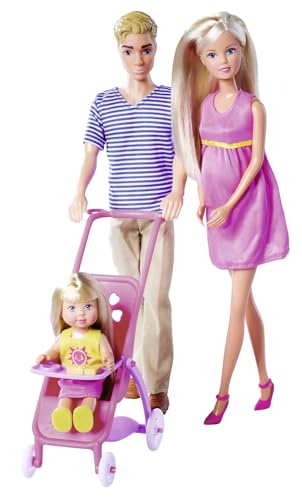 Simba 105733673 - Steffi Love Happy Family, Schwangere Spielpuppe, Kevin, Evi und Baby mit Kinderwagen, 11 Teile, Zubehör, 30cm, ab 3 Jahren Simba 105733673 - Steffi Love Happy Family, Schwangere Spielpuppe, Kevin, Evi und Baby mit Kinderwagen, 11 Teile, Zubehör, 30cm, ab 3 Jahren von Simba