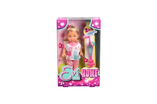 Evi Love Home, Spielpuppe im süßem Jogginganzug mit Staubsauger mit 2-in-1 Funktion, 12cm, ab 3 Jahren von Simba