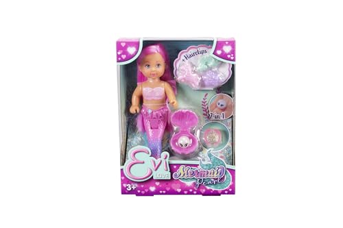 Evi Love Mermaid Pearl, Spielpuppe als Meerjungfrau mit Haarclips und geheimer Perle, die mit einem Ring verwendet werden kann, 12cm, ab 3 Jahren von Simba