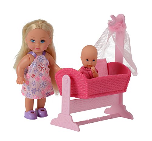 Simba 105736242 - Evi Love Doll Cradle, 2-sort., Evi als Babysitter, mit Puppenwiege und Baby, Ankleidepuppe, 12cm, für Kinder ab 3 Jahren von Simba