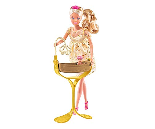 Simba 105737084 - Steffi LOVE Royal Baby blonde mini Mode-Puppe als schwangere Prinzessin, Set mit Baby und Kinderwiege, für Kinder ab 3 Jahren von Simba