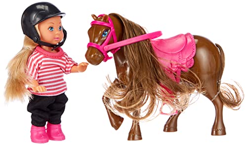 Simba 105737464 - Evi Love EIS Pony, 3-Fach Sortiert, es Wird nur EIN Artikel geliefert, Spielpuppe in Reitbekleidung mit Pony und Ausrüstung, 12cm, ab 3 Jahre von Evi LOVE