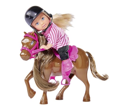 Simba 105737464 - Evi Love EIS Pony, 3-Fach Sortiert, es Wird nur EIN Artikel geliefert, Spielpuppe in Reitbekleidung mit Pony und Ausrüstung, 12cm, ab 3 Jahre von Evi LOVE