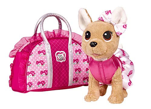 Simba 105893346 - ChiChi Love Rose Fashion, Chihuahua Plüschhund in süßem Rosenoutfit mit passender Tasche, 20cm, ab 5 Jahre von Simba