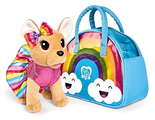 Simba 105893438 - ChiChi Love Rainbow, Chihuahua Plüschhund in süßem Regenbogenoutfit mit passender Tasche, 20cm, ab 3 Jahre von Simba