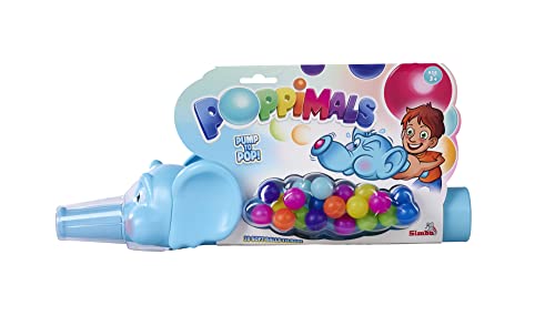 Simba 105953083 Poppimals Elefant Ballkanone (35 cm) -witziges Kinderspielzeug ab 3 Jahre, Blaue Kanone mit 20 bunten Bällen, mit Pumpmechanismus und Silikonrüssel von Simba