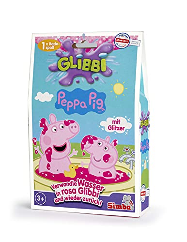 Simba 105953348 - Glibbi Peppa Pig, Badewannenspielzeug, pinker Glitzerschleim, Pulver verwandelt Wasser in Schleim, 300g, Badespaß, ab 3 Jahren, Peppawutz von Simba
