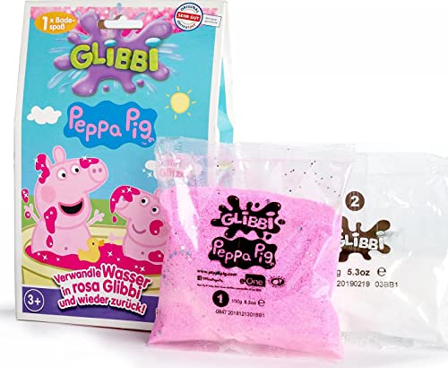 Simba 105953348 - Glibbi Peppa Pig, Badewannenspielzeug, pinker Glitzerschleim, Pulver verwandelt Wasser in Schleim, 300g, Badespaß, ab 3 Jahren, Peppawutz von Simba