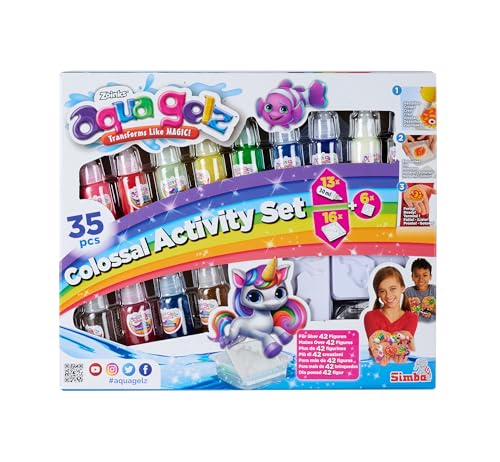 Simba 106322499 - Aqua Gelz Mega Set, Bastelset, Kreativ, 14 Flaschen Farbgel, je 30ml, 20 Formen, 6X Wasserzusatz, ab 8 Jahren von Simba