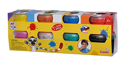 Simba 106334439 - Art & Fun Fingermalfarben, 8x 120g, weiß, blau, grün, orange, schwarz, rot, rosa, gelb, ab 2 Jahren von Simba