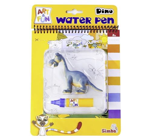 Art und Fun Water Pen Dino Malbuch, Dino 8cm, Wasserpinsel, 4 magische Seiten je 17x19cm, ab 3 Jahren von Simba