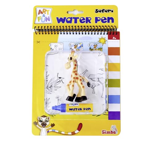 Art und Fun Water Pen Safari Malbuch, Giraffe 9cm, Wasserpinsel, 4 magische Seiten, je 17x19cm, ab 3 Jahren von Simba