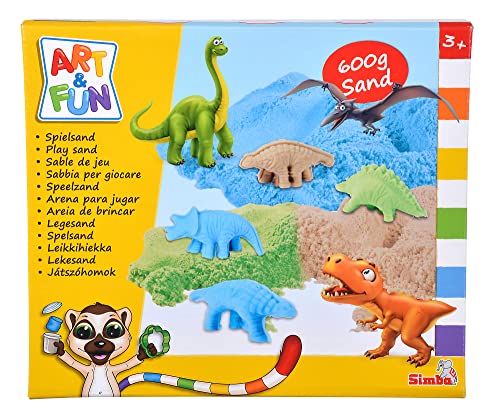 Art and Fun Spielsand Set Dinosaurier, 3x 200g Sand, Plattform, 4x Dino 3D Form, Fossilform, Roller, Messer, ab 3 Jahre von Simba