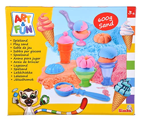 Simba 106344623 Spiel Art and Fun Spielsand Set Eiscreme, 3X 200g Sand, Plattform, 4X Becher, Form, Löffel, 1x Portionierer, Roller, Messer, ab 3 Jahre, Mehrfarbig von Simba