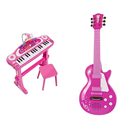 Simba 106830690 - My Music World Girls Standkeyboard, 31 Tasten, Licht und Sound, 55cm, ab 3 Jahre & 106830693 - My Music World Girls Rockgitarre, Metallsaiten, Gurt, 56cm, ab 4 Jahre von Simba