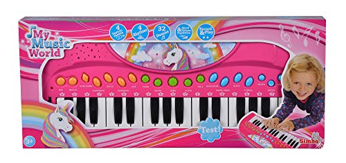 Simba 106832445 - My Music World Einhorn Keyboard, 32 Tasten, versch. Sound Modi, 4 Rhythmen, Demos, 42cm, ab 3 Jahre von Simba