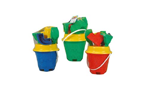 Simba 107113717 - Burgen-Eimergarnitur, 3-sort., es Wird nur EIN Artikel geliefert, 8 Teile, Eimer, Sieb, 4X Sandform, Schaufel, Rechen, Höhe 16cm, Durchmesser 17cm von Simba