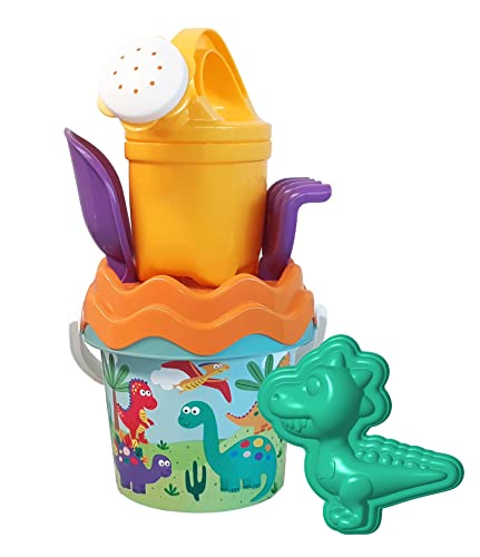 Dino Baby Eimergarnitur, Sandspielzeug, 6 Teile, Eimer, Sieb, Sandform, Schaufel, Rechen, Gießer, 11cm, D:14cm, ab 10 Monate Dino Baby Eimergarnitur, Sandspielzeug, 6 Teile, Eimer, Sieb, Sandform, Schaufel, Rechen, Gießer, 11cm, D:14cm, ab 10 Monate von Simba