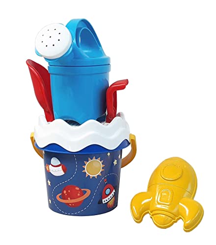 Space Baby Eimergarnitur, Sandspielzeug, 6 Teile, Eimer, Sieb, Sandform, Schaufel, Rechen, Gießer, 11cm, D:14cm, ab 10 Monate Space Baby Eimergarnitur, Sandspielzeug, 6 Teile, Eimer, Sieb, Sandform, Schaufel, Rechen, Gießer, 11cm, D:14cm, ab 10 Monate von Simba
