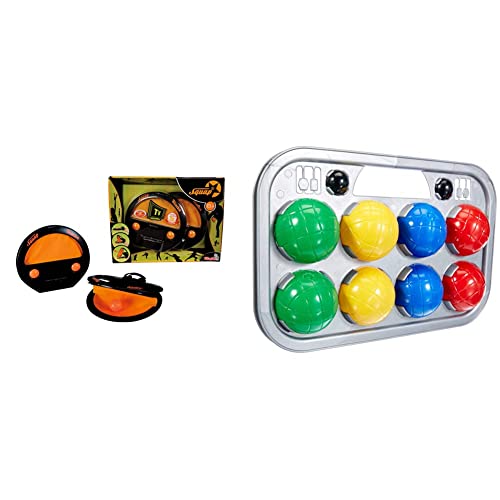 Simba 107202420 - Squap Fangballspiel (2er Set), Ballspiel für draußen (Strand, Garten, Outdoor), Fangspiel mit Ball ab 6 Jahren & 107401391 - Boccia Spiel Tragekorb, 8 Kugeln 7x8cm, 2 Zielkugeln von Simba