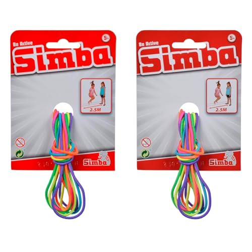 Simba 107302096 - Gummi Twist, Hüpfgummi, Regenbogenfarben, Länge 3 Meter, Gespannte Doppellänge 2,5 Meter, ab 5 Jahren (Packung mit 2) von Simba