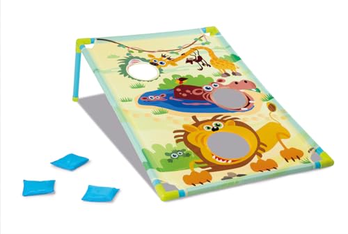 Simba 107406066 - Wurfspielzeug, mit bunter Bedruckung, Cornhole Board, 3 Wurfsäcke, 30x90cm, Säcke 8,5cm, Gartenspielzeug, Sack werfen, Wurf Spiel, ab 3 Jahren von Simba