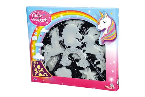 Simba 107826049 - Glow in The Dark Unicorn Mega Set, Einhorn Formen und viele andere Motive, fluoreszierend, mit Klebegummi, 121 Teile, ab 3 Jahren von Simba