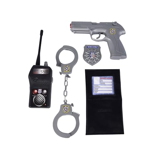 Simba 108102669 - Polizei Basic Set, Funkgerät, Pistole, Handschellen, Mappe, Marke, ab 3 Jahren, Schwarz von Simba