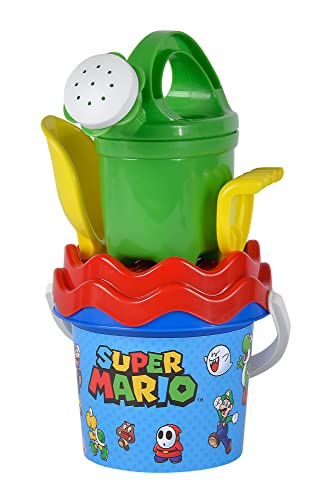 Super Mario Baby Eimergarnitur, Sandspielzeug, 5 Teile, Eimer, Sieb, Schaufel, Rechen, Gießer, 11cm, D:14cm, ab 10 Monate von Simba