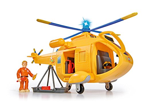 Simba 109251002 - Feuerwehrmann Sam Hubschrauber Wallaby II (34 cm, 6 Sitzplätze) für Kinder ab 3 Jahren, mit Originalsound, Licht, drehbarem Rotor, Seilwinde und Tom Thomas Figur, Gelb von Simba