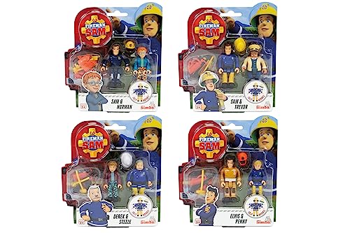 Simba 109251043038 il Pompiere Feuerwehrmann Sam Set mit Zwei beweglichen Figuren 7,5 cm, mit sortiertem Zubehör, 3 Jahre, Mehrfarbig, one Size von Simba