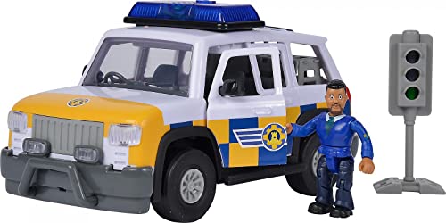 Simba 109251096 - Feuerwehrmann Sam Polizei Auto 4x4 mit Malcom Figur, Mit Originalsound, Türen und Kofferraum zum Öffnen, 19cm, Für Kinder ab 3 Jahren von Simba