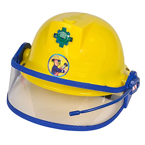 Simba 109252365 - Feuerwehrmann Sam Helm, Feuerwehrhelm mit Funktion, gelb, mit Licht und Sirenen Sound, Größeneinstellung möglich, D:23cm, für Kinder ab 3 Jahren von Simba