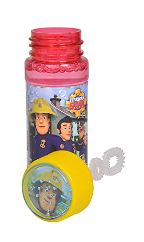 Simba 109252405 - Feuerwehrmann Sam Seifenblasen Flasche, 3-fach sortiert, es wird nur ein Artikel geliefert, 60ml Lauge, Geduldspiel im Deckel, ab 3 Jahren von Simba