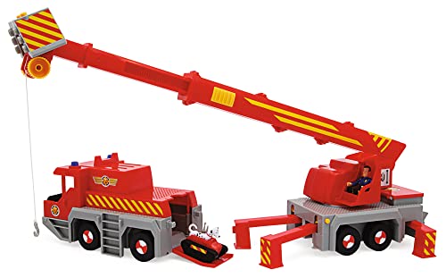 Simba 109252517 - Feuerwehrmann Sam Spielzeug-Kran (50 cm) - 2-in-1 Rettungs-Fahrzeug (Auto & Kran) für Kinder ab 3 Jahren, mit Seilwinde, Figur, Licht & Sound (inkl. Batterien) von Simba