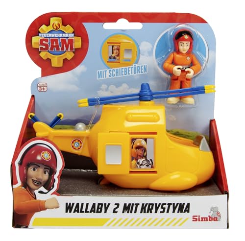 Feuerwehrmann Sam Junior Wallaby 2 mit Krystyna, Hubschrauber 17cm, Figur 7cm, ab 3 Jahren von Simba