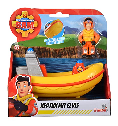 Feuerwehrmann Sam Neptun mit Elvis Figur, fährt an Land und schwimmt im Wasser, Boot 17cm, Figur 7cm, ab 3 Jahren, Gelb Feuerwehrmann Sam Neptun mit Elvis Figur, fährt an Land und schwimmt im Wasser, Boot 17cm, Figur 7cm, ab 3 Jahren, Gelb von Simba