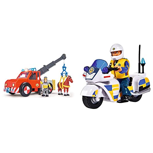 Simba 109258280 - Feuerwehrmann Sam Phoenix / 23cm / Mit Sam Figur und Pferd & 109251092 - Feuerwehrmann Sam Polizei Motorrad, mit Malcolm Figur, mit Zubehör, Staffel 12, ab 3 Jahren Simba 109258280 - Feuerwehrmann Sam Phoenix / 23cm / Mit Sam Figur und Pferd & 109251092 - Feuerwehrmann Sam Polizei Motorrad, mit Malcolm Figur, mit Zubehör, Staffel 12, ab 3 Jahren von Simba