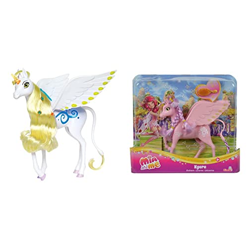 Simba 109480095 - Mia und Me Magisches Einhorn Onchao, mit Licht und Sound & 109480092 - Mia and Me Einhorn Kyara, mit beweglichen Flügeln, Haarclips und Bürste zum Frisieren, 20cm, ab 3 Jahre von Simba