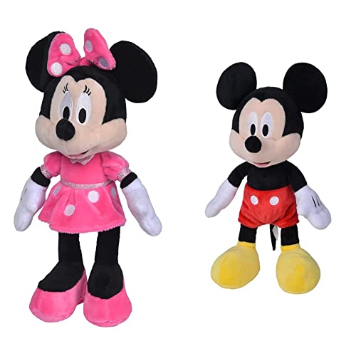 Simba 6315870227 - Disney Minnie Mouse, 25cm Plüschtier im pinken Kleid & 6315870225 - Disney Mickey Mouse, 25cm Plüschtier, Kuscheltier, Micky Maus, ab den ersten Lebensmonaten von Simba