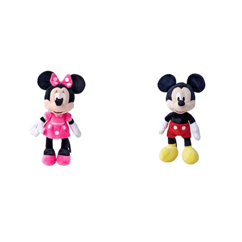 Simba 6315870227 - Disney Minnie Mouse, 25cm Plüschtier im pinken Kleid & 6315870225 - Disney Mickey Mouse, 25cm Plüschtier, Kuscheltier, Micky Maus, ab den ersten Lebensmonaten von Simba