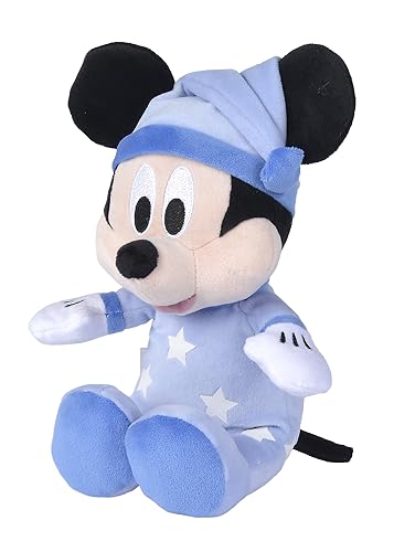 Simba 6315870349 - Disney Gute Nacht Mickey Maus, 25cm Glow in The Dark Plüsch, Micky Mouse, Babyspielzeug, Kuscheltier, Trösterchen, ab den ersten Lebensmonaten geeignet von Simba