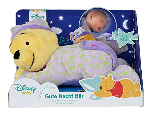 Simba 6315874904 - Winnie Puuh, Bär, Kuscheltier, mit Gute-Nacht-Melodie, leuchtet im Dunkeln, 30 cm, für Babys ab dem ersten Monat von Simba