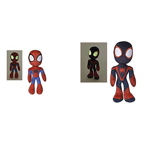 Simba 6315875810X12 - Disney Marvel Spidey, 25cm Plüschfigur mit Glow in The Dark Augen & 6315875812X12 - Disney Marvel Miles Morales, 25cm Plüschfigur mit Glow in The Dark Augen von Simba