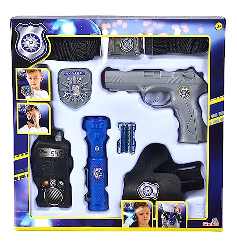 Simba 108102667 - Polizei Streife, Gürtel Set, Pistole, Holster, Funkgerät, Polizeimarke, Taschenlampe, Rollenspiel, ab 3 Jahren von Simba