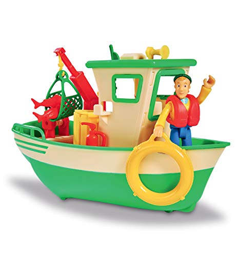 Smoby 109251074002 Sam Le Pompier - Bateau de Pêche Flottant - Grue Mobile + Treuil Mécanique - 1 Figurine Incluse Boot, grün von Smoby