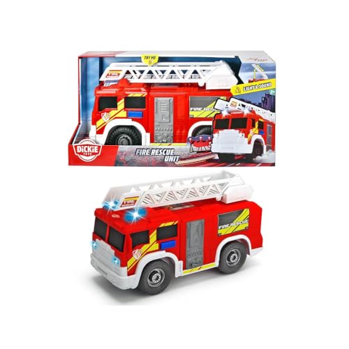 Dickie Toys 203306000 Fire Rescue Unit, Feuerwehrauto, Spielzeugauto, Feuerwehr, bewegliche und ausfahrbare Leiter, Licht & Sound, inkl. Batterien, 30 cm groß, ab 3 Jahren, Mehrfarbig von Dickie Toys